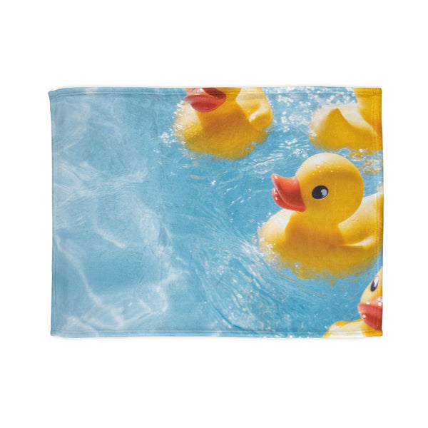 Playful Yellow Rubber Ducks in Turquoise Pool — Plush Fleece Throw Blanket — Full Flat Artwork View