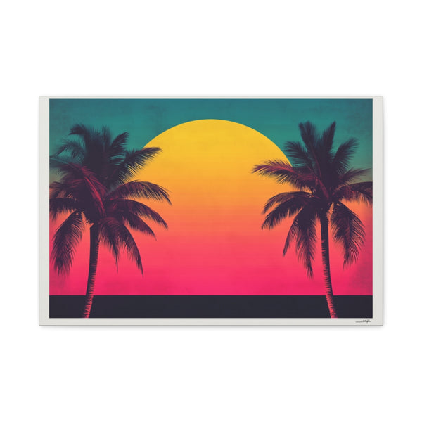 80s Style Miami Sunset Poster Stretched Canvas Wall Art