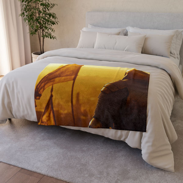 Saladin in Armor Overlooking Jerusalem — Plush Fleece Throw Blanket — Drape over Sofa & Bed Lifestyle View