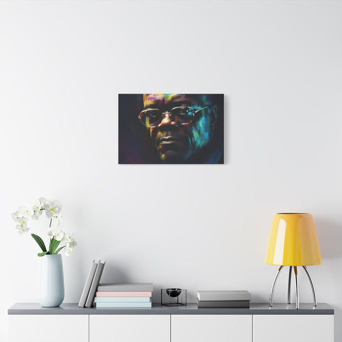 Samuel Jackson Watercolor Neon Colors — Stretched Canvas Wall Art — Living Room Wall Lifestyle View