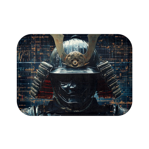 Samurai Helmet over Digital Grid (Edition III) — Memory Foam Bath Mat — Top-Down Memory Foam Bath Mat View