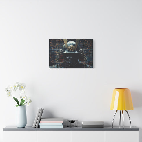 Samurai Helmet over Digital Grid (Edition III) — 24×16 Canvas Wall Art — Living Room Wall Lifestyle View