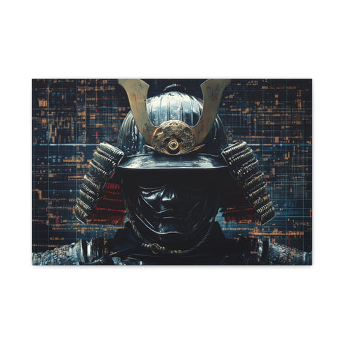 Samurai Helmet over Digital Grid (Edition III) — 24×16 Canvas Wall Art — Front Gallery-Wrapped Canvas View