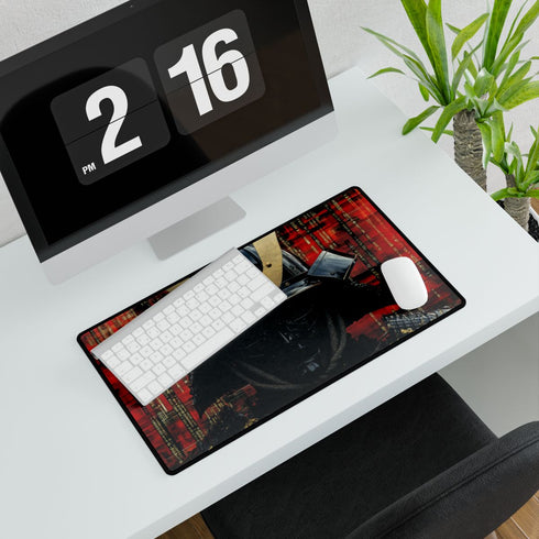 Samurai Helmet over Digital Grid (Edition V) — XXL Gaming Desk Mat — Gaming & Workspace Desk Setup View