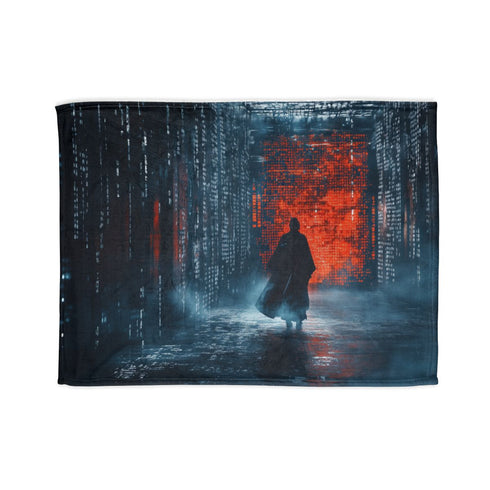 Samurai Walking Through Shattered Code — Plush Fleece Throw Blanket — Full Flat Artwork View
