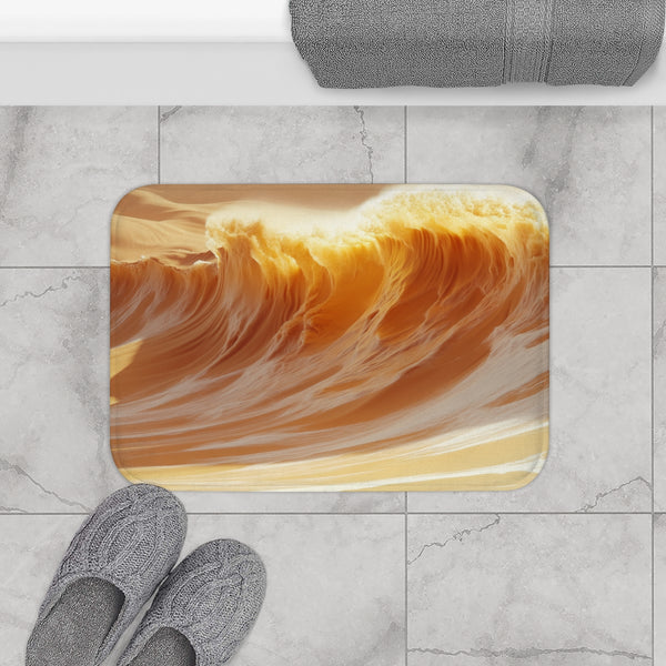 Sand Dune Wave Crashing in Glitch — Memory Foam Bath Mat — Modern Bathroom Floor Lifestyle View