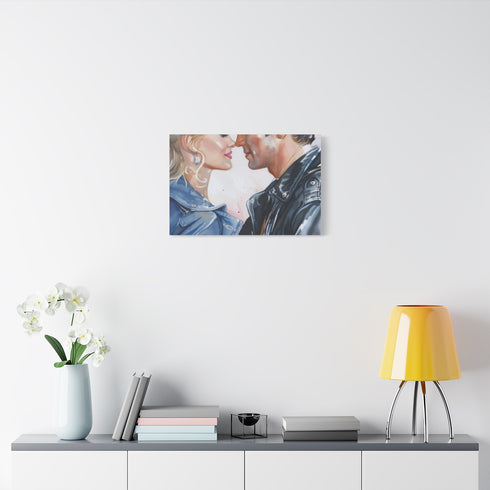 Sandy and Danny Grease Watercolor — Stretched Canvas Wall Art — Living Room Wall Lifestyle View
