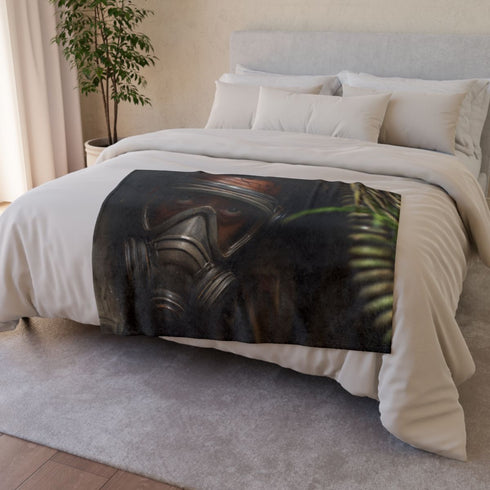 Saw Gerrera Breathing Through Mask — Plush Fleece Throw Blanket — Drape over Sofa & Bed Lifestyle View