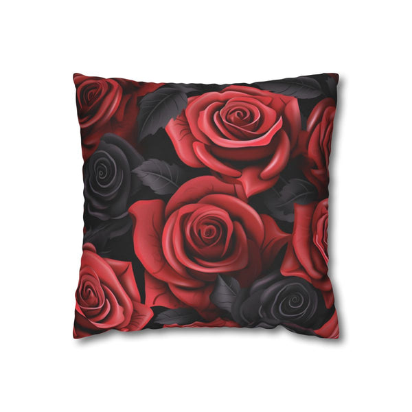 3D Crimson & Blush Velvet Roses Pattern — Faux Suede Cushion Cover — Front 40×40 cm Square Cushion View