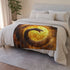 Serpent Coiled Around Burning Sun (Edition III) — 50×60 Plush Throw Blanket — Draped Over Sofa & Bed Lifestyle View