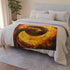 Serpent Coiled Around Burning Sun — 50×60 Plush Throw Blanket — Draped Over Sofa & Bed Lifestyle View