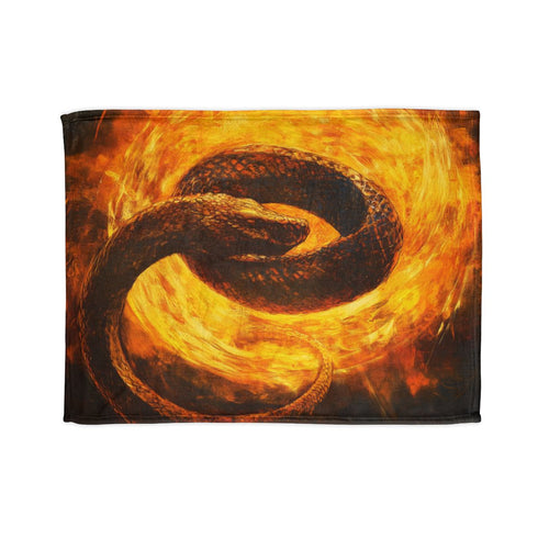 Serpent Coiled Around Burning Sun — 50×60 Plush Throw Blanket — Full Flat Artwork View
