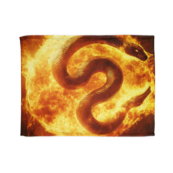 Serpent Coiled Around Burning Sun — Plush Fleece Throw Blanket — Full Spread Plush Fleece Artwork View
