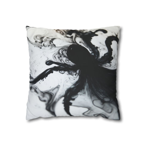 Shadow Creature Rising from Ink Puddle — Faux Suede Cushion Cover — Front 40×40 cm Square Cushion View