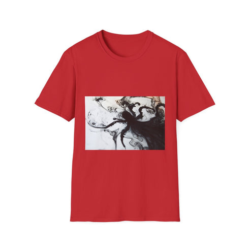 Shadow Creature Rising from Ink Puddle Graphic Unisex Softstyle T-Shirt - Red Variant