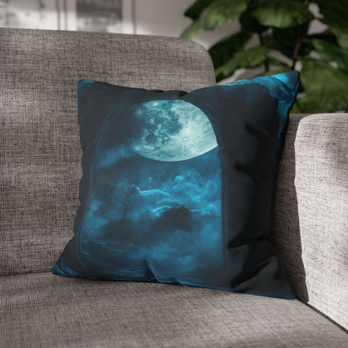 Shadow Gateway under Midnight Moon — 40×40 Cushion Cover — Double-Sided Back & Concealed Zip Detail
