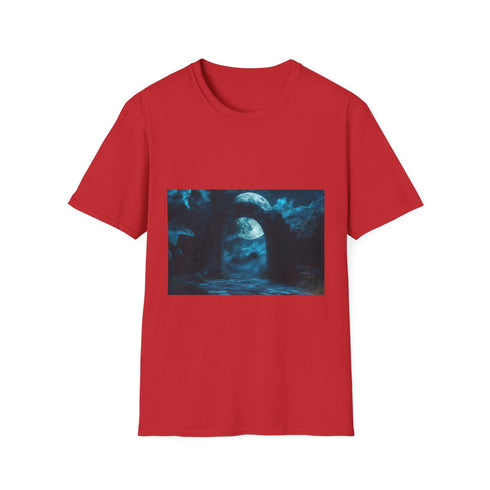 Shadow Gateway Under Midnight Moon Graphic Unisex Softstyle T-Shirt - Red Variant