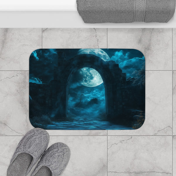 Shadow Gateway Under Midnight Moon — Memory Foam Bath Mat — Modern Bathroom Floor Lifestyle View