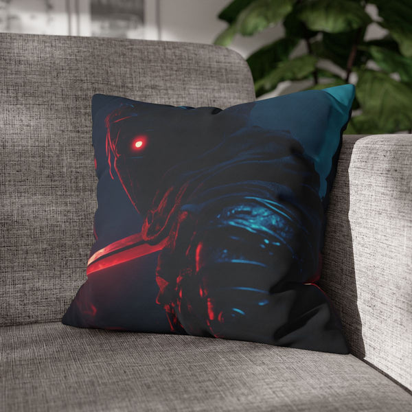 Shadow Knight with Glowing Sword (Edition IV) — Double-Sided Cushion Cover — Sofa & Armchair Living Room Lifestyle View