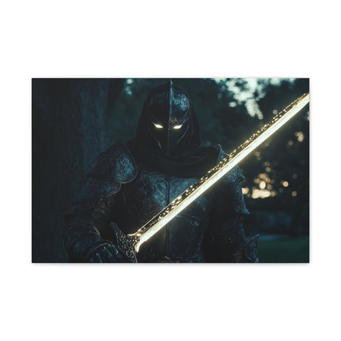 Shadow Knight with Glowing Sword — 24×16 Canvas Wall Art — Front Gallery-Wrapped Canvas View
