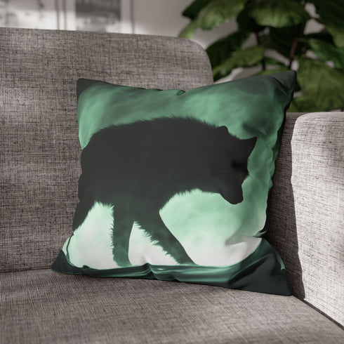 Shadow Wolf Prowling Through Aurora Dune — Double-Sided Cushion Cover — Sofa & Armchair Living Room Lifestyle View