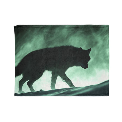 Shadow Wolf Prowling Through Aurora Dune — Plush Fleece Throw Blanket — Full Spread Plush Fleece Artwork View