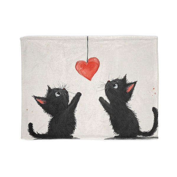Shailea Two Very Cute Black Cats Trying to Catch a Hanging Hear — Plush Fleece Throw Blanket — Full Spread Plush Fleece Artwork View