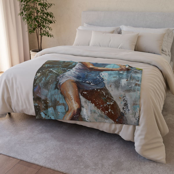 Sharapova Painting — Plush Fleece Throw Blanket — Drape over Sofa & Bed Lifestyle View