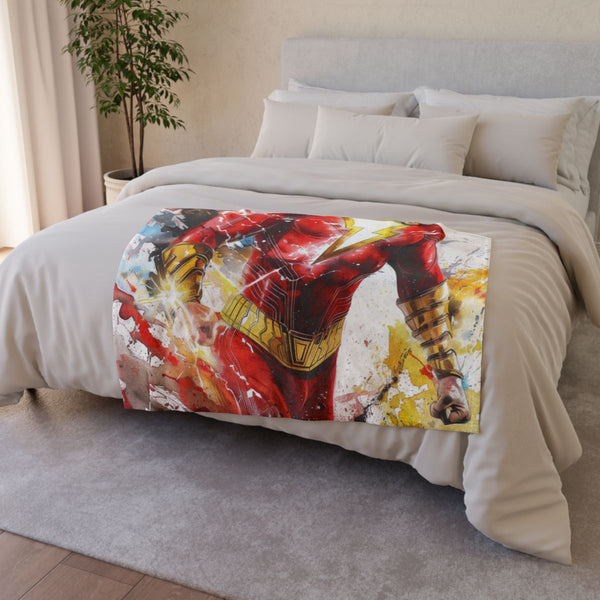 Shazam (Edition II) — Plush Fleece Throw Blanket — Drape over Sofa & Bed Lifestyle View