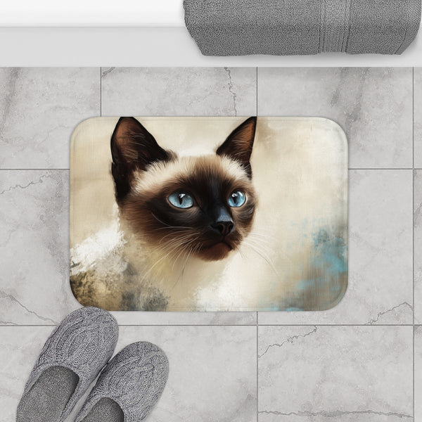 Cute Blue-Eyed Siamese Cat Watercolor (Edition XXI) — 61×43 Memory Foam Bath Mat — Modern Bathroom Floor Lifestyle View