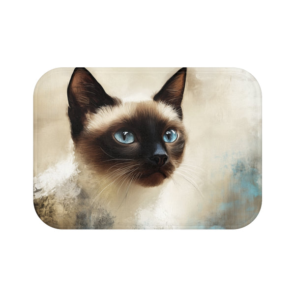 Cute Blue-Eyed Siamese Cat Watercolor (Edition XXI) — 61×43 Memory Foam Bath Mat — Top-Down Velvet Microfibre Artwork View
