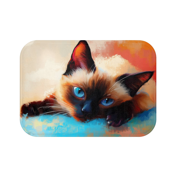 Cute Blue-Eyed Siamese Cat Watercolor (Edition XXIII) — 61×43 Memory Foam Bath Mat — Top-Down Velvet Microfibre Artwork View