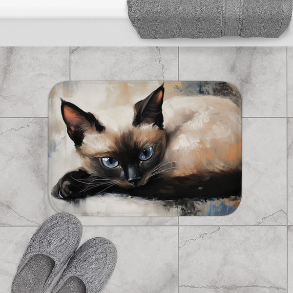 Cute Blue-Eyed Siamese Cat Watercolor (Edition II) — 61×43 Memory Foam Bath Mat — Modern Bathroom Floor Lifestyle View
