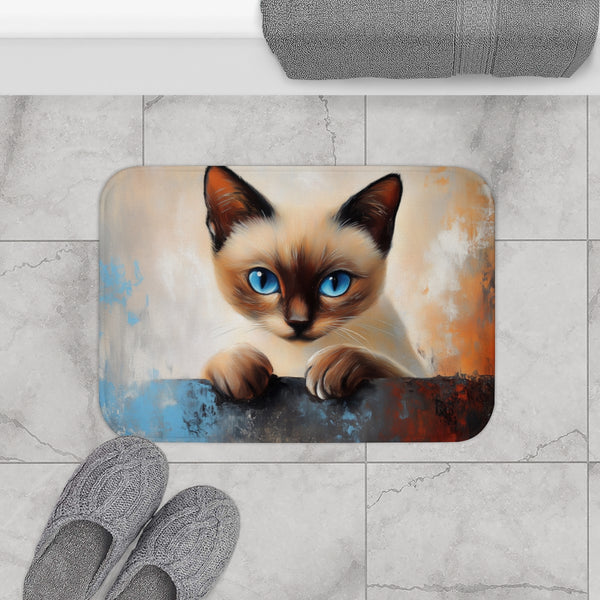 Cute Blue-Eyed Siamese Cat Watercolor (Edition IX) — 61×43 Memory Foam Bath Mat — Modern Bathroom Floor Lifestyle View