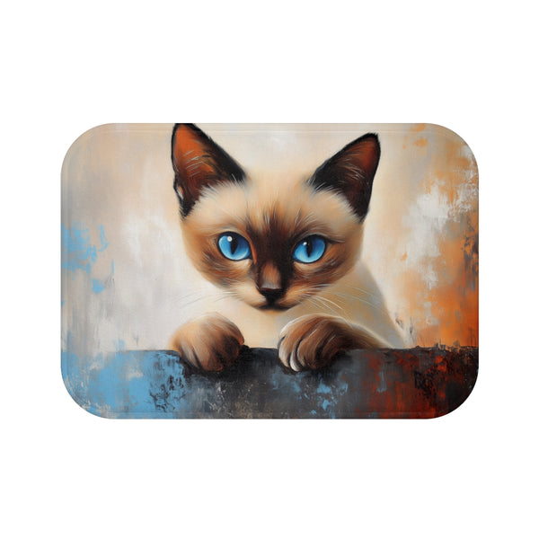 Cute Blue-Eyed Siamese Cat Watercolor (Edition IX) — 61×43 Memory Foam Bath Mat — Top-Down Velvet Microfibre Artwork View