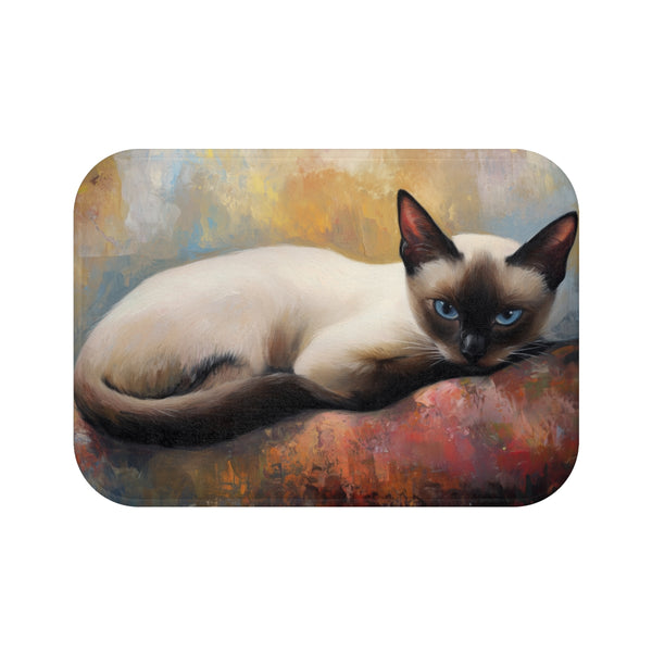 Cute Blue-Eyed Siamese Cat Watercolor (Edition V) — 61×43 Memory Foam Bath Mat — Top-Down Velvet Microfibre Artwork View