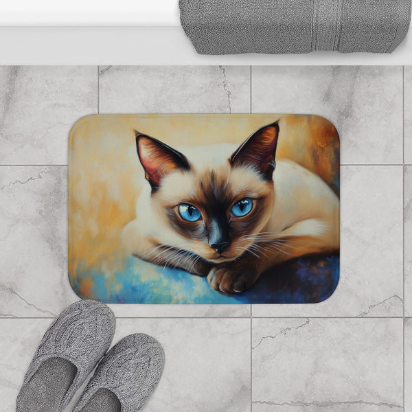 Siamese Cat Cat Cute Painting (Edition VI) — Memory Foam Bath Mat — Modern Bathroom Floor Lifestyle View