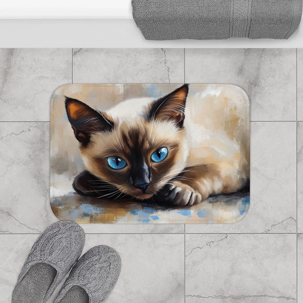 Cute Blue-Eyed Siamese Cat Watercolor (Edition VII) — 61×43 Memory Foam Bath Mat — Modern Bathroom Floor Lifestyle View