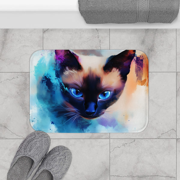 Cute Blue-Eyed Siamese Cat Watercolor (Edition XI) — 61×43 Memory Foam Bath Mat — Modern Bathroom Floor Lifestyle View