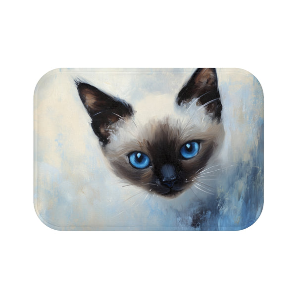 Cute Blue-Eyed Siamese Cat Watercolor (Edition XIV) — 61×43 Memory Foam Bath Mat — Top-Down Velvet Microfibre Artwork View