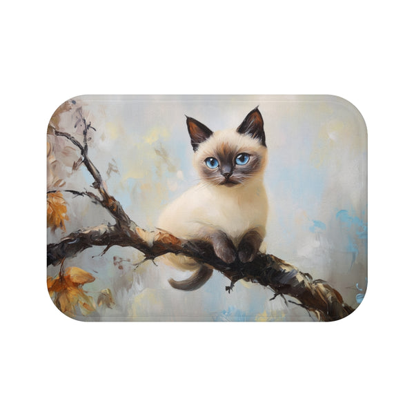 Cute Blue-Eyed Siamese Cat Watercolor (Edition XIX) — 61×43 Memory Foam Bath Mat — Top-Down Velvet Microfibre Artwork View