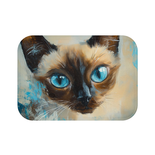Cute Blue-Eyed Siamese Cat Watercolor (Edition XVI) — 61×43 Memory Foam Bath Mat — Top-Down Velvet Microfibre Artwork View