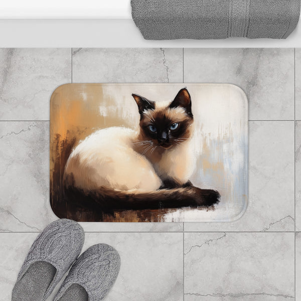 Cute Blue-Eyed Siamese Cat Watercolor (Edition XVIII) — 61×43 Memory Foam Bath Mat — Modern Bathroom Floor Lifestyle View