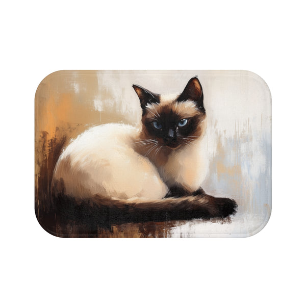 Cute Blue-Eyed Siamese Cat Watercolor (Edition XVIII) — 61×43 Memory Foam Bath Mat — Top-Down Velvet Microfibre Artwork View