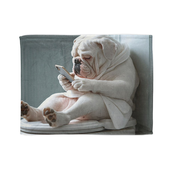 Side View of a Big Bulldog Slumped on the Open — Plush Fleece Throw Blanket — Full Spread Plush Fleece Artwork View