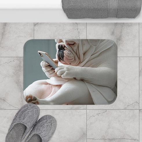 Side View of Big Bulldog Slumped Luxury Memory Foam Bath Mat - Bathroom Lifestyle View