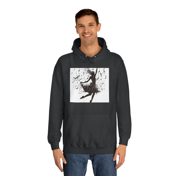Graceful Dancer Silhouette & Musical Notes (Edition II) — Heavyweight Graphic Hoodie — Model Streetwear Fit View