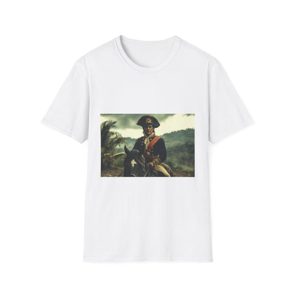 Simon Bolivar on Horseback in Revolution — Graphic Cotton T-Shirt — Front Graphic Print View