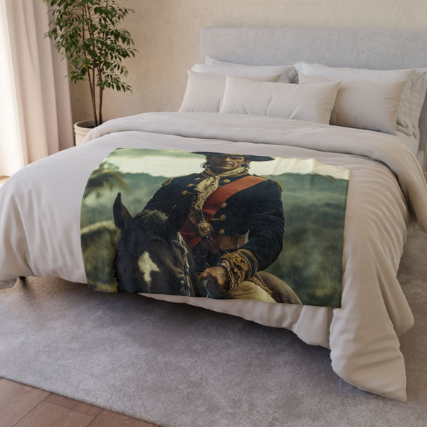 Simon Bolivar on Horseback in Revolution — Plush Fleece Throw Blanket — Drape over Sofa & Bed Lifestyle View