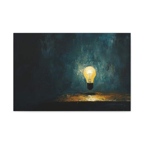 Glowing Edison Lightbulb in Dark Room — 24×16 Canvas Wall Art — Front Gallery-Wrapped Canvas View